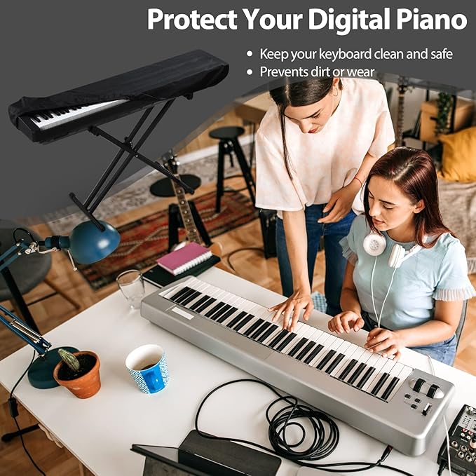 YNester 61 Keys Piano Keyboard Dust Cover -Adjustable Protective Covers Dust & Dirt Proof, Full Cover Elastic Cord Lock Easy Installation for Yamaha, Casio, RockJam,Alesis Digital Pianos