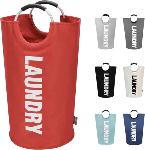 DOKEHOM 90L Collapsible Laundry Basket - Freestanding Tall Hamper for Easy Storage | Red