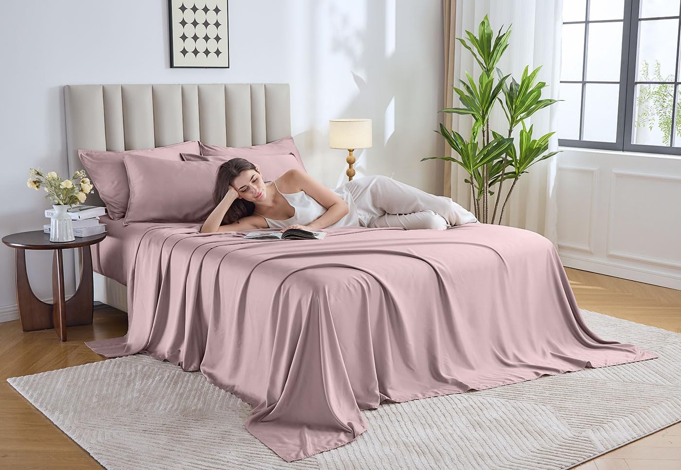 Pure Bamboo Twin Sheets - 100% Organic Viscose Bed Sheet Set, Luxuriously Soft & Cooling | Dusty Pink
