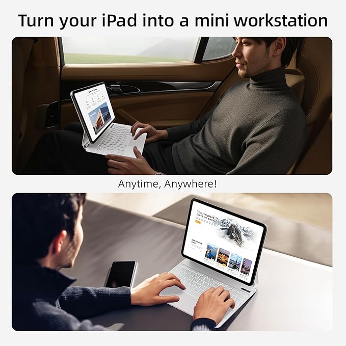 for iPad Pro 13 inch M5 2025 & M4 2024 case with keyboard M4,Magnetic Attach,Multi-Gesture Trackpad,7-Color Backlit,Shortcut Keys,Auto sleep/awake,Magic Keyboard for iPad Pro 13-inch M4 2024,White