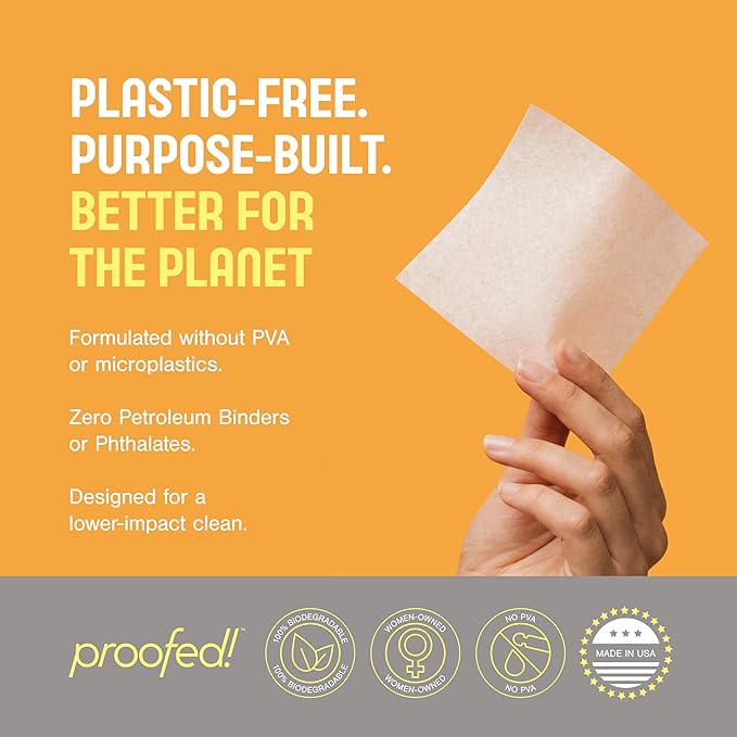 Proofed! Laundry Detergent Sheets, 96 Count, Clean Scent, The Only 100% Plastic-Free Sheet, No PVA or PVOH, Hypoallergenic, Bio-Based Ingredients, Made in USA, 3 Boxes
