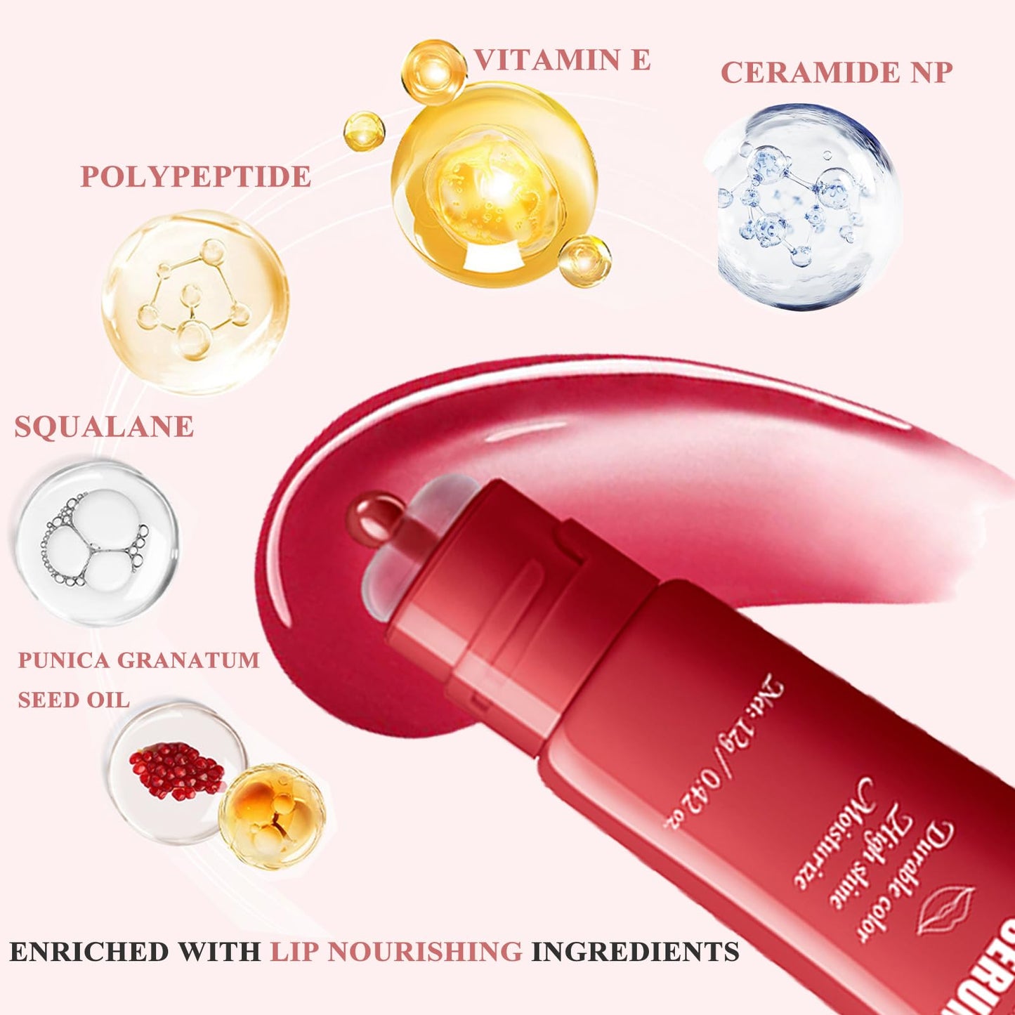 TEEROVA Tinted Lip Serum, High Shine Hydrating Lip Serum with Pluming Polypeptides, Glossy Finish (#5 Cool Pink)