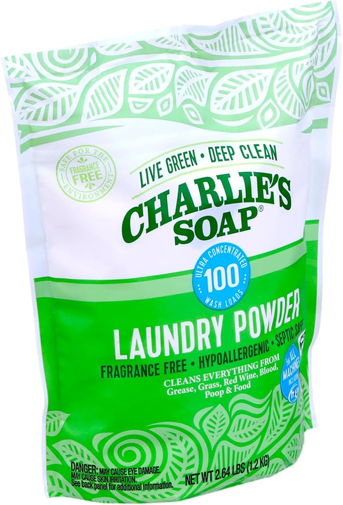 Charlieâs Soap Laundry Powder (100 Loads, 2 Pack) Hypoallergenic Deep Cleaning Washing Powder Detergent â Eco-Friendly, Safe, and Effective