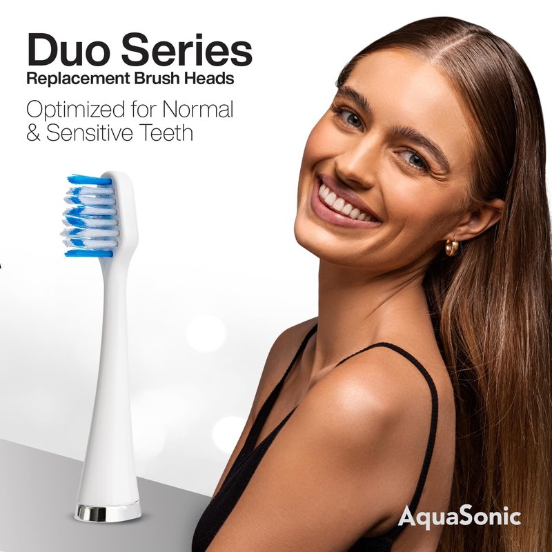 AquaSonic Genuine Duo Series Replacement Brush Heads | for Normal & Sensitive Teeth | Compatible with Duo Series & Home Dental Center Toothbrush Handles | NOT Compatible with Duo Series Pro
