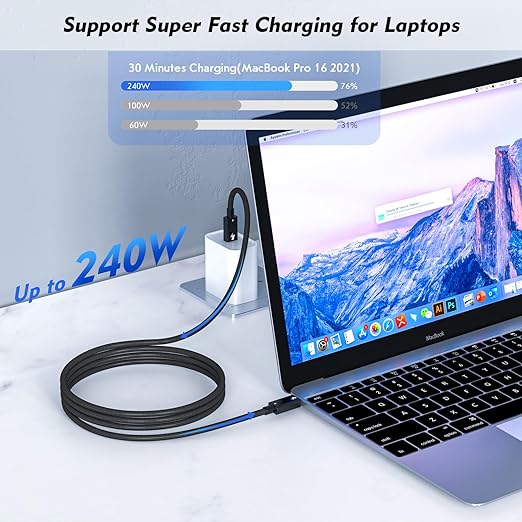 Thunderbolt 4 Cable, 2Pack 6.6FT USB C to C Cable, 240W Fast charging,40Gbps Data Transfer,Supports 8K/4K Displays, USB C charegr cord for iPhone 16 Series, MacBook Air, iPad (Thunderbolt 4-Certified)
