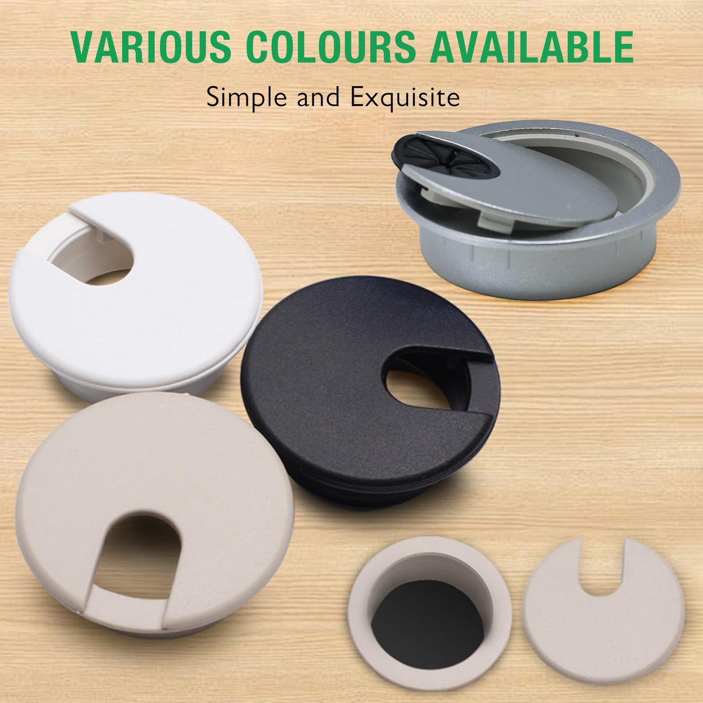 EASYEAH 10 Pcs Desk Grommet 2" / 50 mm, Desk Cord Hole Cover, Cable Grommet ABS Plastic, Desk Hole Grommet for Home & Office Pc, Detachable Cable Cord Organizer-White