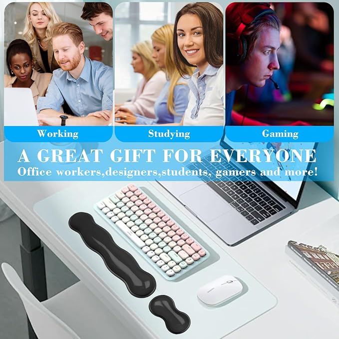 ABRONDA Gel Wrist Rest for Keyboard and Mouse, Wrist Rest for Keyboard, Mouse Wrist Support, Pain Relief, Cool Touch, Non-Skid, Keyboard Wrist pad
