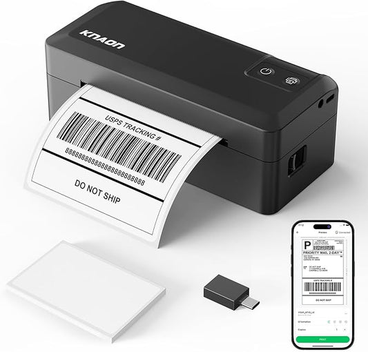 KNAON Shipping Thermal Label Printer, 4x6 Portable Label Printer, Bluetooth Label Maker for Small Business, Support iPhone,Android,Windows,Mac,Chromebook,Works with USPS, Etsy,Shopify&More, Black