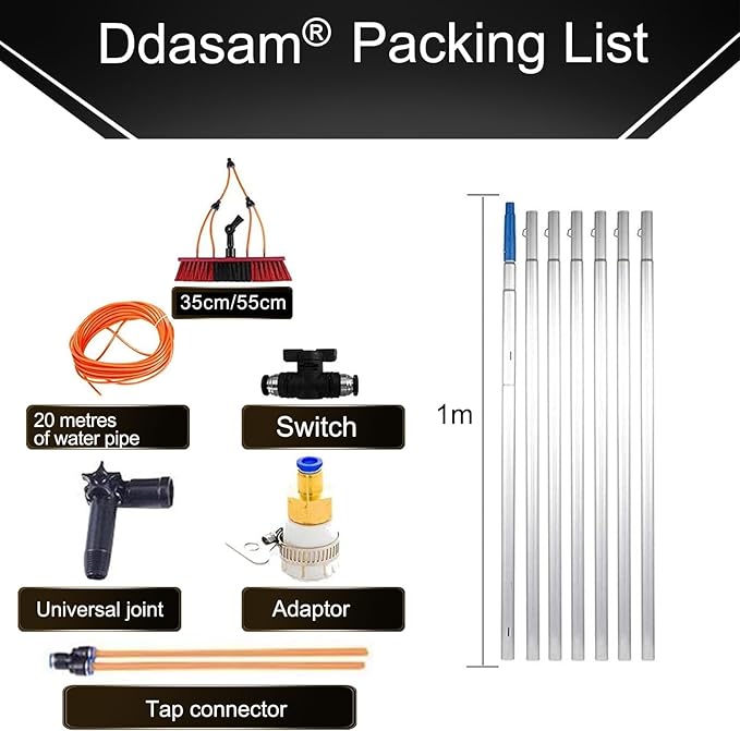 15m Window Cleaning Pole Kit with Water Fed Brush Extendable Telescopic Aluminum Pole for Outdoor Window Cleaning Solar Panel Washing 50FT Length Spray Washer Included