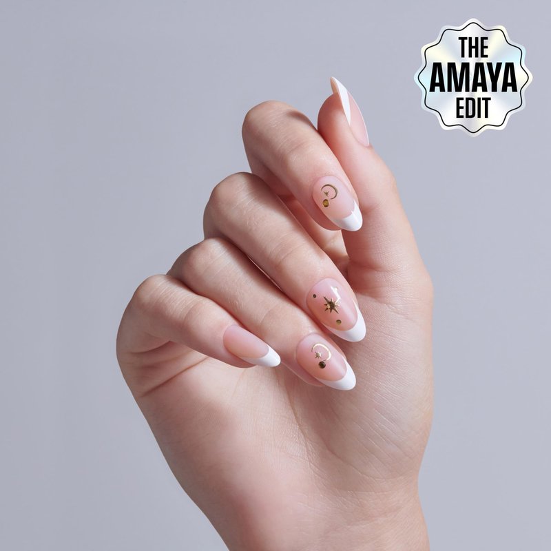 Kiss Glam, Press On Nails, Nail glue included, 'Zephyr', White, Medium Size, Almond Shape, Includes 32 Nails, 2g Glue, 1 Manicure Stick, 1 Mini File