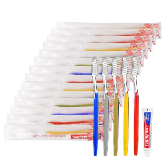 skourvut Disposable Toothbrushes with Toothpaste Individually Wrapped 5 Colors Bulk Toothbrush and Toothpaste 10g for Homeless,Shelter,Air Bnb/Hotel/Guest Apartment (100)