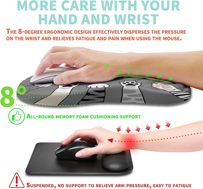 Kuosgm Ergonomic Mouse Pad Wrist Support with Memory Foam Massage Bulge, Carpal Tunnel Pain Relief Mousepad Wrist Rest for Mouse(12x8 inch, Paw)