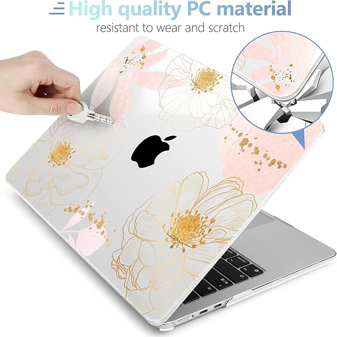 MEEgoodo for M5/M4/M3/M2 MacBook Air 15 inch Case 2026 2025 2024 2023, Case Fit Model (A3448/A3241/A3114/A2941) for MacBook Air 15.3 inch, Tropical Pink Flowers