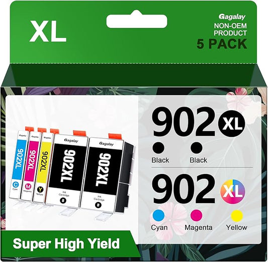Gagalay 902XL Ink Cartridges for Printers 5 Pack Replacement for 902XL Ink Cartridges Combo Pack 902XL Works for 6958 6962 6950 Pro 6978 6968 6975 Printer T0A39AN, Cyan Magenta Yellow 2 Black