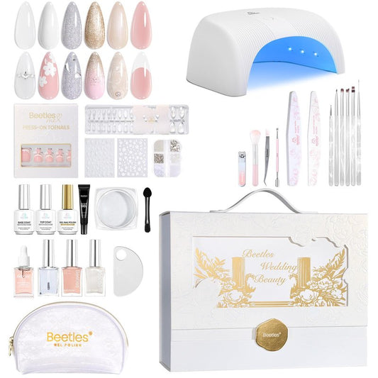 Beetles Summer Gel Nail Polish Kit with UV Light - Wedding Beauty French Manicure Kit, 15ml UV LED Soak Off French Tip Gel Polish Set with Nail Tools Nails Decoration