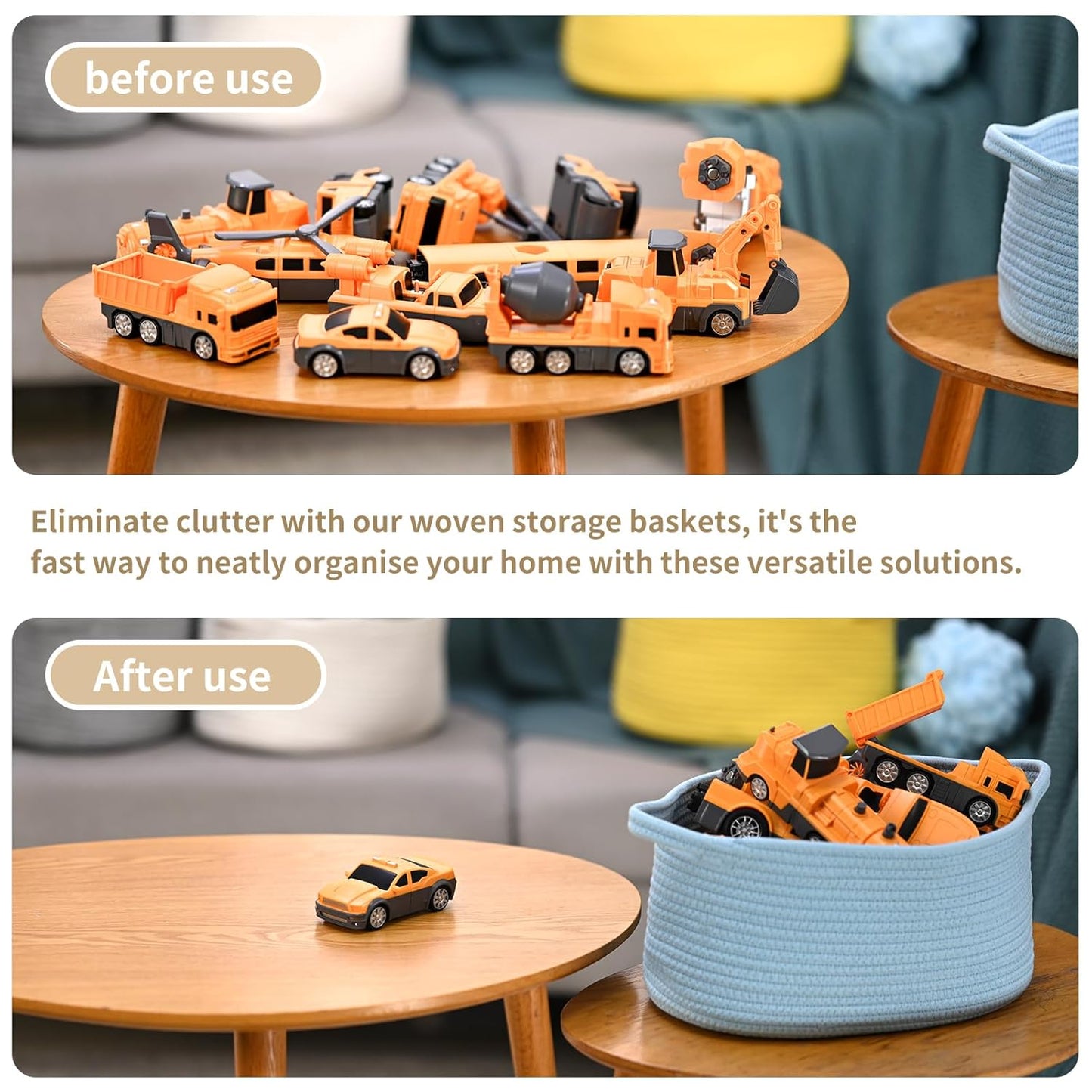 Skiennix Cute Woven Storage Basket - Decorative Organizer with Handle for Gifts | 13" D x 8" W x 6" H