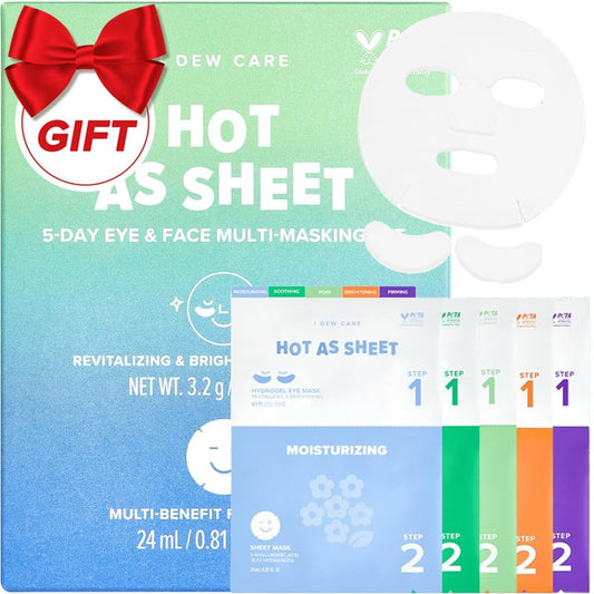 I DEW CARE Collagen Sheet Mask Variety Pack with Eye Patches - 5Days Face Masks Skincare Korean | Hydrating Collagen Face Mask, Moisturizing Skin Care, Facial Skincare Pack, Christmas Gifts, 5EA