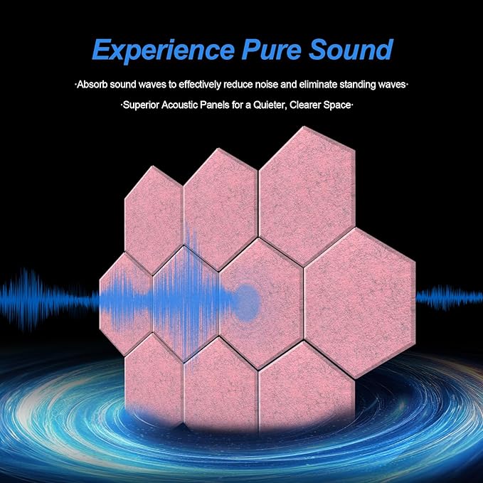 Mollywell Hexagon Acoustic Panels 14x12 - Reduce Echo & Reverb, Noise Blocking Wall Tiles for Bedroom & Dressing Room, Smoky Pink Sound Absorbing Panels