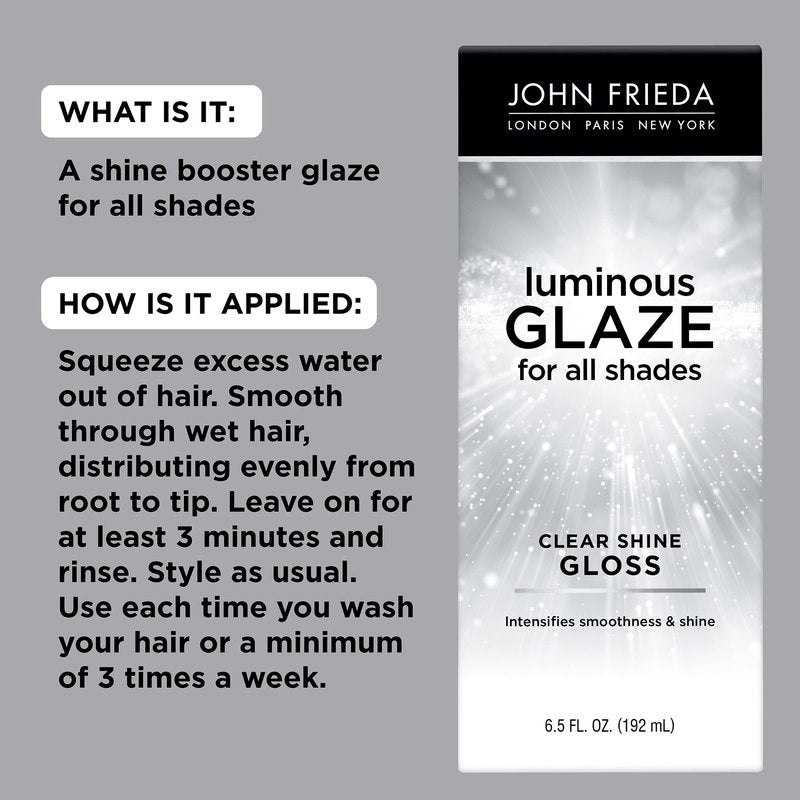 John Frieda Luminous Glaze Clear Shine Gloss, Anti-Fade, Color Enriching Gloss, Safe for Color Treated Hair, 6.5 Ounces