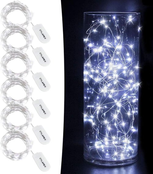 CYLAPEX Fairy String Lights - 6 Pack Cool White LED Firefly Lights | 3.3ft Silvery Copper Wire for Christmas & Party Decor