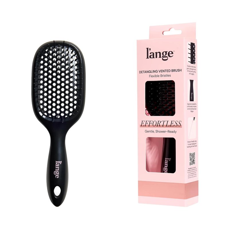 L'ANGE HAIR Detangling Vented Brush - Flexible Bristles for Wet/Dry Hair | Ergonomic Design for All Hair Types (Black)