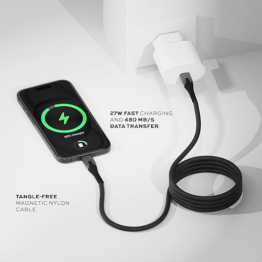 Statik MagStack USB to USB C Cable, Clutter-Free Magnetic Charging Cable, A to Type C Charger Fast Charging Phone Charger Cord, Compatible with iPhone, iPad & Android, 27W 6FT