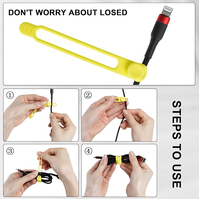 Nearockle 50Pcs Silicone Cable Ties Cord Organizer for Bundling Earphone, Phone Charger, Computer Cords, Reusable Wire Organizer Cable Management in Home,Office,Kitchen,School (5 Colors)