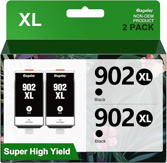 Gagalay 902XL Ink Cartridges for HP Printers Replacement for HP 902XL Black Ink Cartridge High-Yield Works for 6958 6962 6950 Pro 6978 6968 6975 Printer T6M14AN 2-Pack, Upgraded Chip Version