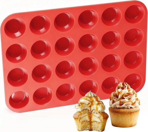 CAKETIME Silicone Muffin Pan - Mini 24-Cup Nonstick Baking Mold for Perfect Cupcakes | Food Grade Silicone