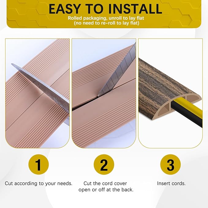 JAHOMFAI Floor Cord Cover 10FT Cord Covers for Wires on Floor Protect Wires & Prevent Trip Hazards, Easy to Cut for Home, Office, School, Concerts, Cavity W0.6in x H0.32in