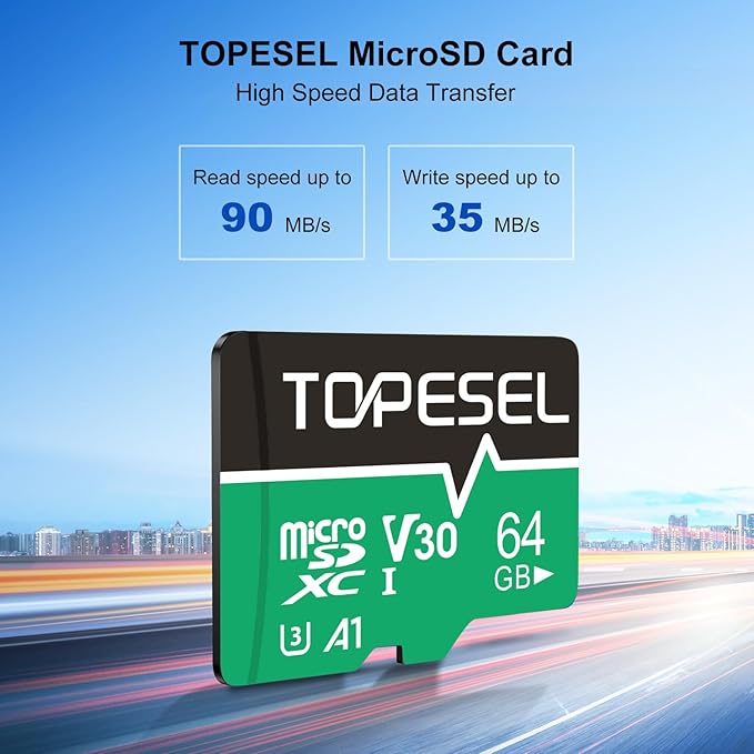 TOPESEL 64GB Micro SD Card 2 Pack with Adapter, High Speed TF Card, Memory Card microSDXC for Camera, Smartphone, Tablet, Dash Cam, Drone, UHS-I, U3, A1, V30(64G 2Pack)