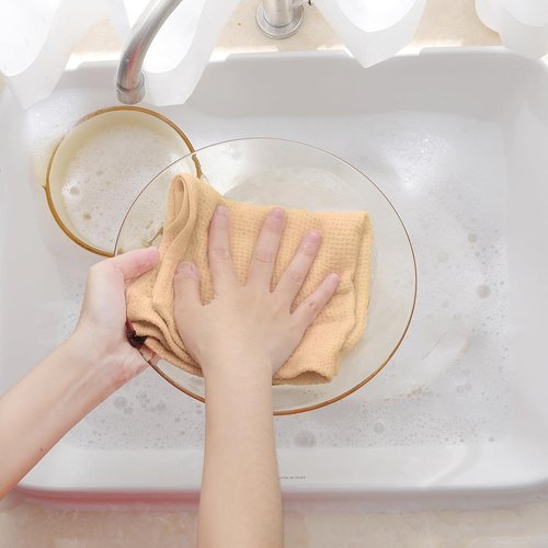 Homaxy 100% Cotton Dish Cloths - Ultra Soft & Absorbent Quick-Drying Towels | 12x12 Inches, 6-Pack, Apricot