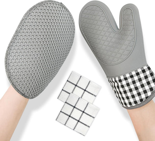 Skiennix Silicone Oven Mitts Set - Heat Resistant 4-Piece Bakeware Set with Pot Holders & Hot Pads