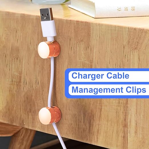 SmallCat 2 Sets Charger Holders for Cords, Rose Gold Color Adjustable Cable Anchor Holders, Adhesive Metal Cord Clips, Cable Management Wire Organizers for Desk, Office, Nightstand