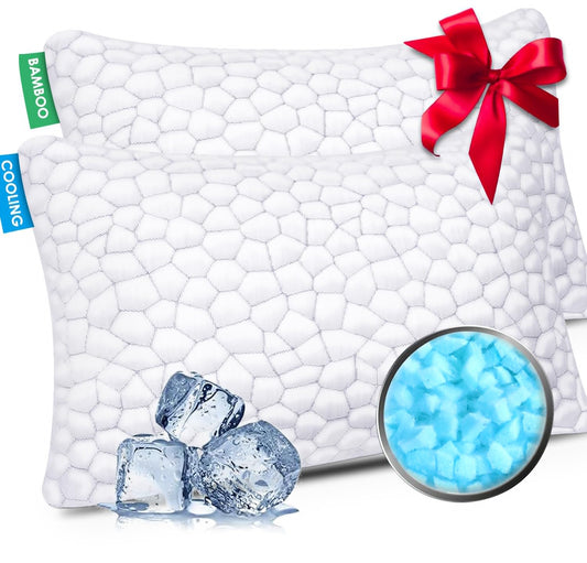 Cooling Pillow Queen Size Set of 2, Adjustable Shredded Memory Foam Pillows, Luxury Bed Pillows for Sleeping 2 Pack,Soft Yet Supportive Firm Pillow for Side,Back,Stomach Sleepers,Gifts for Hot Sleeper