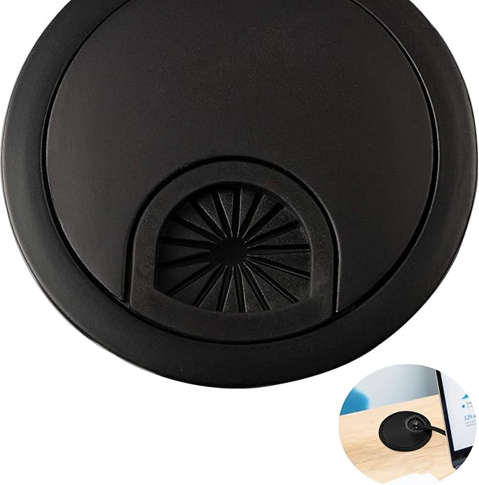 aoozleny Desk Grommet for Wire Organizer,PC Computer Desk Plastic Grommet Cord, Tidy Cable Hole Cover Organizers,2 Pack (60mm, Black)