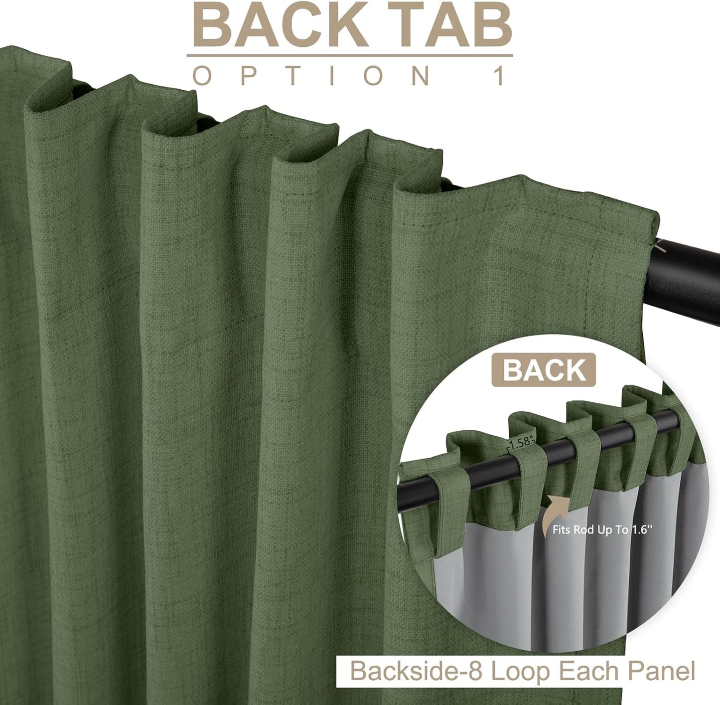 Skiennix 100% Blackout Curtains - Olive Green Linen, Thermal Insulated, 2 Panels Set, 50" W x 96" L