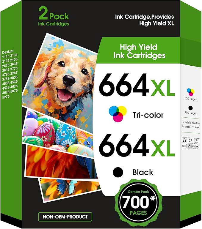 fannster 664XL Ink Cartridge Replacement for 664 664XL 664 XL Ink Cartridges Black and Color for DeskJet Ink Advantage 1115 2135 2138 3635 3636 3638 4535 4536 4538 4675 4676 4678 Printer Ink 2 Pack