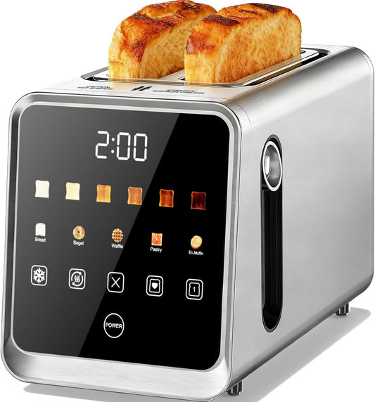 Skiennix Touch Screen Toaster - 2 Slice Stainless Steel Smart Toaster with Memory Function & 6 Shade Settings