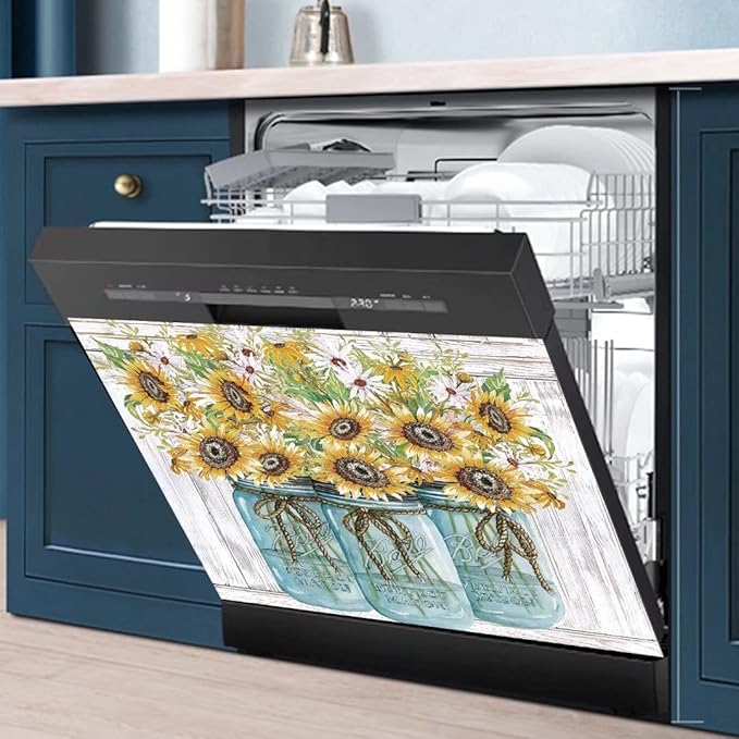Farm Sunflower Dishwasher Cover Sticker, Vase Sunflowers Fridge Decal Panel, Farm Style Vinyl Home Appliance Cover, Ordinary 23"x17"INCH