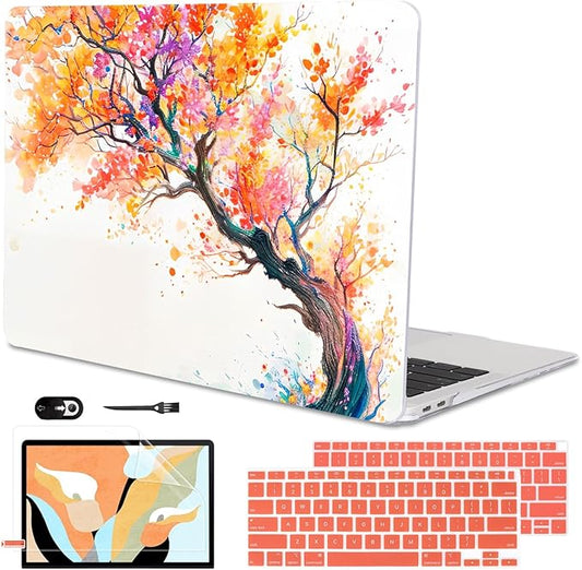 LCMOCICO Compatible with MacBook Air 13 inch Case M1 A2337 A2179 A1932 2021 2020 2019 2018 Release with Retina Display & Touch ID, Crystal Pattern Plastic Hard Shell Case Cover, Phoenix Tree Flowers