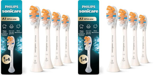 Philips Sonicare A3 All-in- - Genuine Replacement Electric Toothbrush Heads,White,Year Supply,HX9094/65,4 Count (Pack of 2)