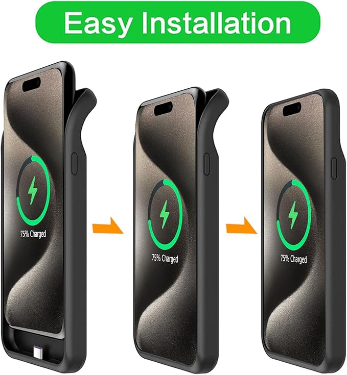 ZUEUS Battery Case for iPhone 15 Pro, 10000mAh Rechargeable Portable Charging Case with Wireless Charging, Compatible for iPhone 15 Pro (6.1 inch) with CarPlay, Extend Battery Pack Charger (Black)