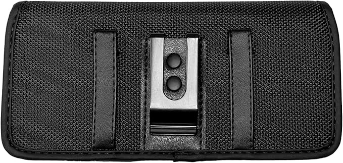 Eaglecell Nylon Cellphone Holster for iPhone 12/13/14/15/16/17 Pro, Cricket Debut Smart,Samsung Galaxy S23 S24 S25 5G Horizontal Case Canvas Waist Carrying Pouch with Belt Clip/Loops, Black
