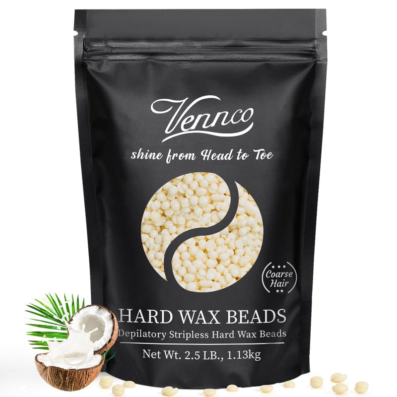 Vennco 2.5lb Cream Hard Wax Beads, Premium Coconut-Infused Hair Removal Wax for Full Body - Ideal for Brazilian, Bikini, Legs, Arms, Chest, and Back
