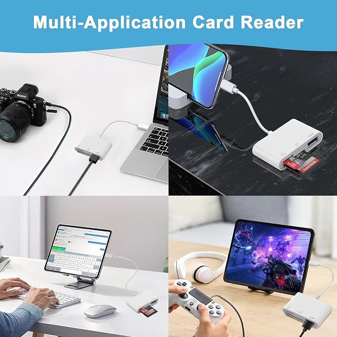 SD Card Reader USB C to Micro SD,Dual Slots with Camera Adapter for Digital Camera, iPhone 15-17, iPad, Mac, MacBook, Android, Laptop