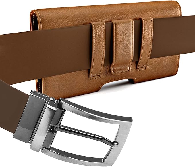 BOMEA Holster for Samsung Galaxy Ultra S25 S24 S23 S22 S21 Note 20, Google Pixel 8 9 Pro XL – Extra Large Cell Phone Belt Holder Case with Clip, ID Card Pouch - Brown