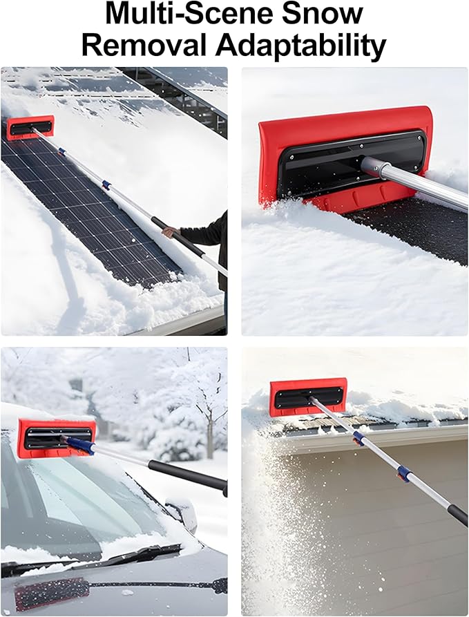Roof Rake for Snow, Snow Roof Rakes Removal Tool Shovel for House , Adjustable Telescoping Plate Stainless Steel Telescopic Pole for Roof Car Outdoor Snow Cleaning (126in)