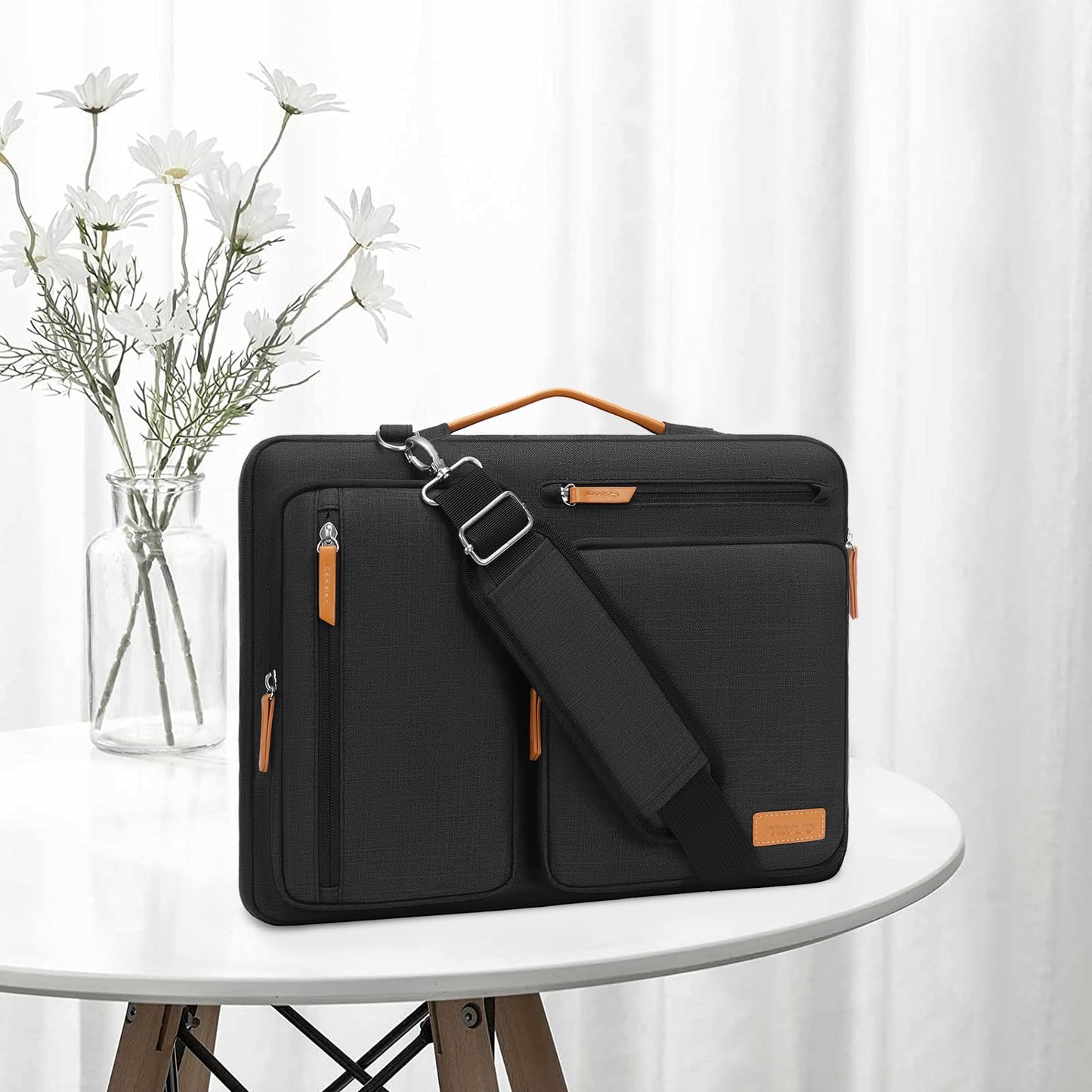 MOSISO 360 Protective Laptop Shoulder Bag,15 inch Computer Bag Compatible with MacBook Air 15 inch M5 M4 M3 M2/Pro 15, Dell XPS Plus,Side Open Messenger Bag with 4 Zipper Pockets&Handle, Black