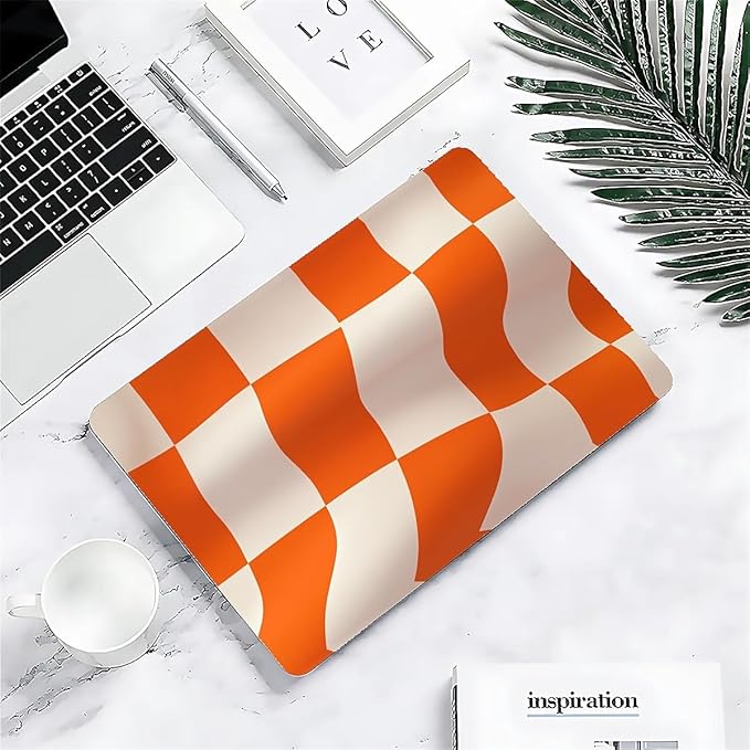 COTAIL Compatible with MacBook Air 13.3 13.6 Inch Case 2022 2021 2020 2019 Plastic Hard Shell Case Cover,13.6 Air (A2681) M2 2022, Orange and White Checkered Flag